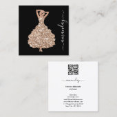 Mode Designer Rese Glitter Dress Logo QR Vierkante Visitekaartje (Voorkant / Achterkant)