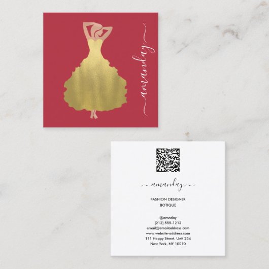Mode Designer Roos Gold Dress Logo QR-code Vierkante Visitekaartje (Voorkant / Achterkant)