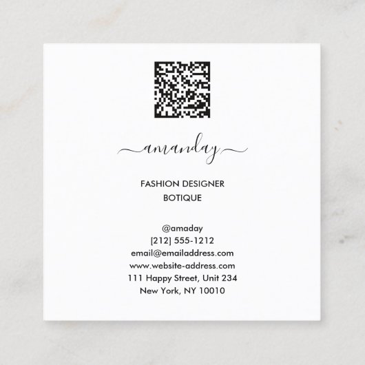 Mode Designer Roos Gold Dress Logo QR-code Vierkante Visitekaartje (Achterkant)