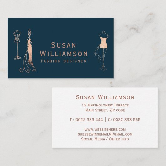 Mode Designer Roos Gold Navy Visitekaartje (Voorkant / Achterkant)