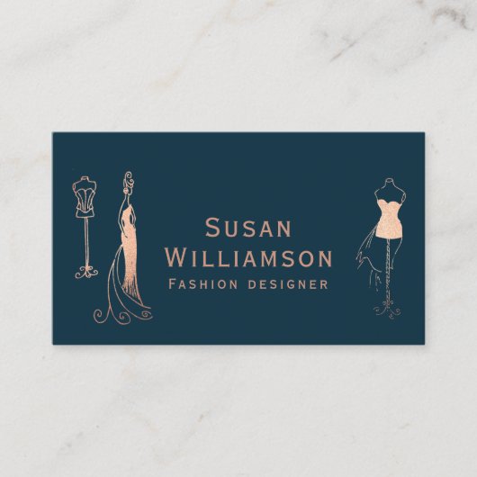 Mode Designer Roos Gold Navy Visitekaartje (Voorkant)