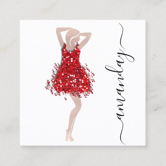 Mode Designer Winkel rode dress QRCode Logo White Vierkante Visitekaartje (Voorkant)