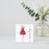 Mode Designer Winkel rode dress QRCode Logo White Vierkante Visitekaartje (Staand voorkant)