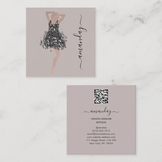 Mode Designer Winkelwinkel QRCode Logo ivoor Vierkante Visitekaartje (Voorkant / Achterkant)