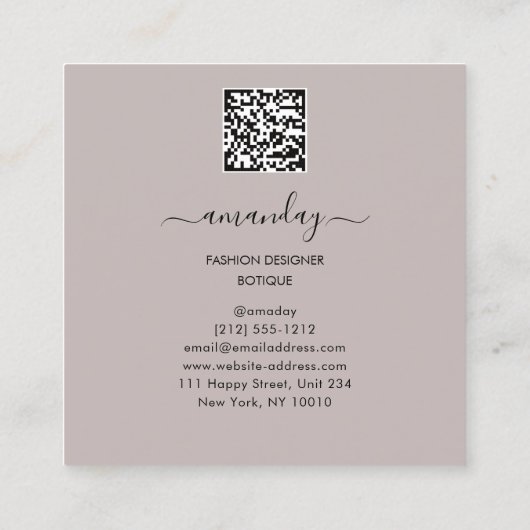 Mode Designer Winkelwinkel QRCode Logo ivoor Vierkante Visitekaartje (Achterkant)