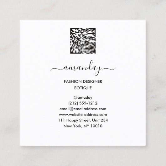 Mode Designer Winkelwinkel QRCode Logo RoseSilver Vierkante Visitekaartje (Achterkant)