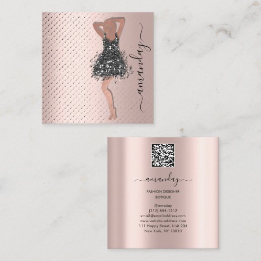 Mode Designer Winkelwinkel QRCode Logo Vonk Vierkante Visitekaartje (Voorkant / Achterkant)