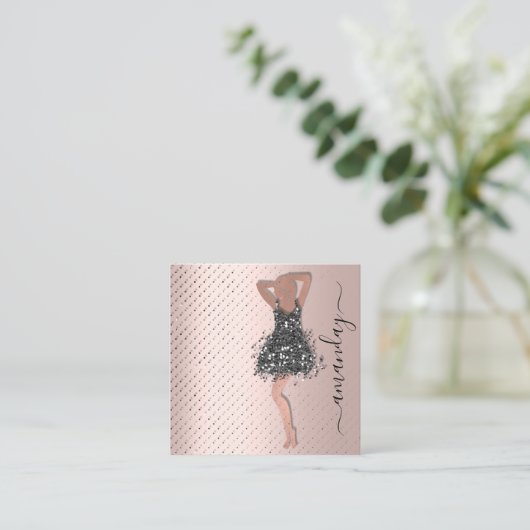 Mode Designer Winkelwinkel QRCode Logo Vonk Vierkante Visitekaartje (Staand voorkant)