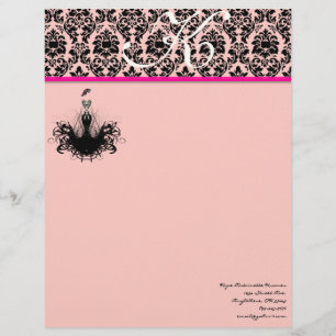 Mode Diva 2 Roze Framboos Monogram Damast Briefhoofd