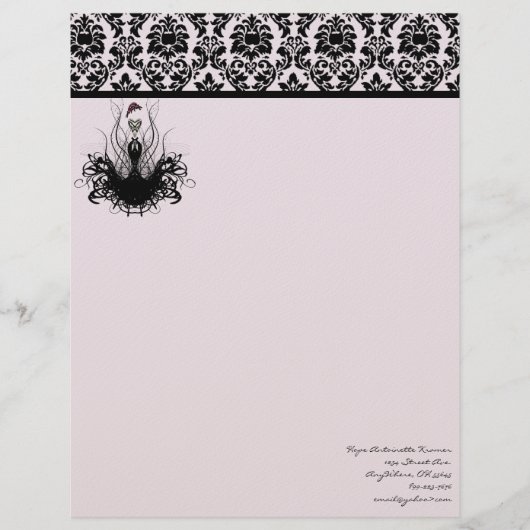 Mode Diva 3 Roze frambozenmonogram Damask Briefhoofd Sjabloon (Voorkant)