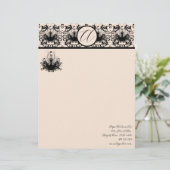 Mode Diva Hot Roze Framboos Monogram Damask Briefhoofd Ontwerp (Staand voorkant)