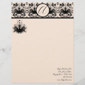 Mode Diva Hot Roze Framboos Monogram Damask Briefhoofd Ontwerp (Voorkant)