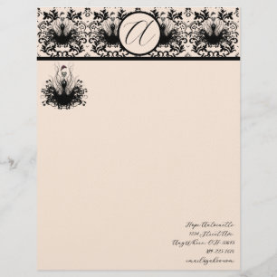 Mode Diva Hot Roze Framboos Monogram Damask Briefhoofd Ontwerp