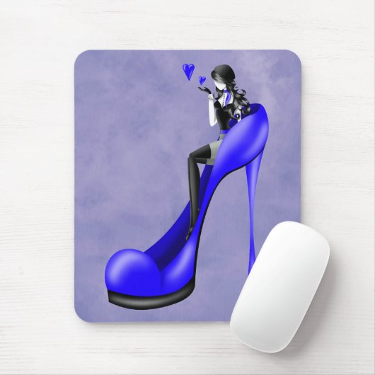 Mode diva in blauwe stiletto muismat (Met muis)