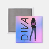 Mode Diva in Blue Jeans Custom Square Magnets Magneet (Voorkant / Achterkant)