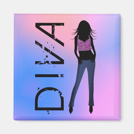 Mode Diva in Blue Jeans Custom Square Magnets Magneet (Voorkant)