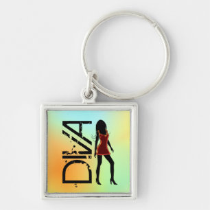 Mode Diva in Red Dress Premium Square Sleutelhange Sleutelhanger