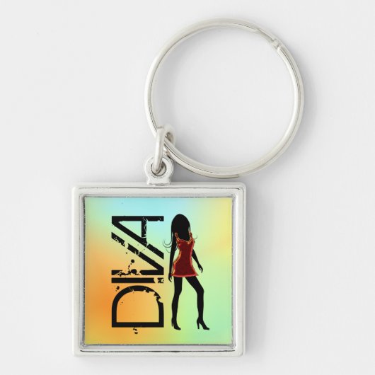Mode Diva in Red Dress Premium Square Sleutelhange Sleutelhanger (Voorkant)