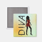 Mode Diva in Red Dresss Custom Square Magnets Magneet (Voorkant / Achterkant)