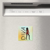Mode Diva in Red Dresss Custom Square Magnets Magneet (Insitu (Vaatwasser))