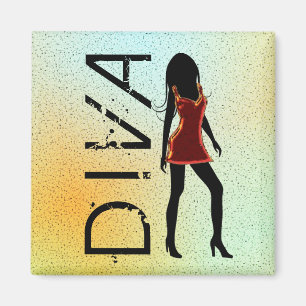 Mode Diva in Red Dresss Custom Square Magnets Magneet