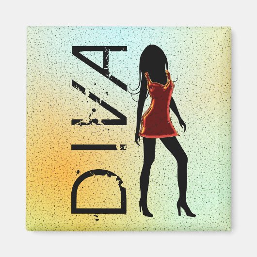 Mode Diva in Red Dresss Custom Square Magnets Magneet (Voorkant)