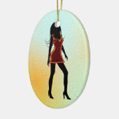 Mode Diva in rode jurk Custom Ovaal Ornament (Links)