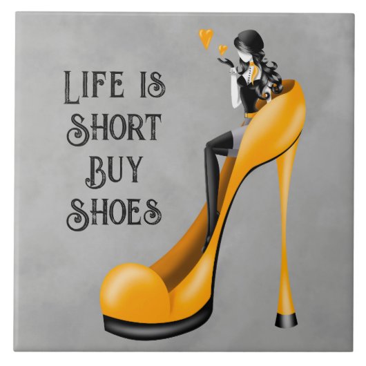 Mode diva in stiletto goud tegeltje (Voorkant)