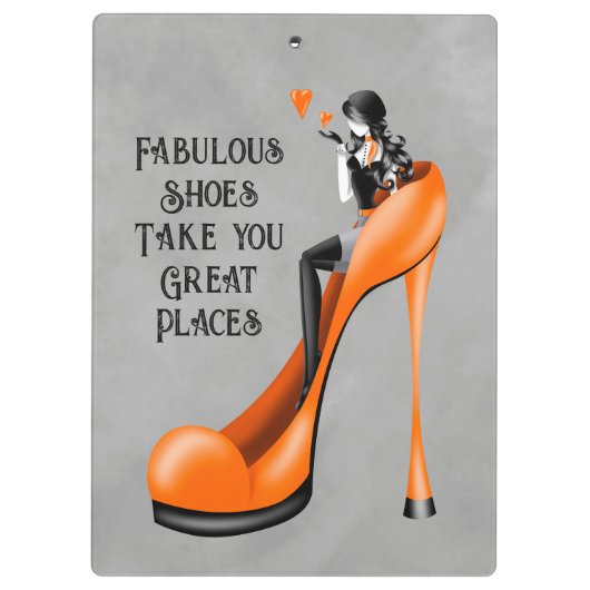Mode diva in stiletto oranje klembord (Achterkant)