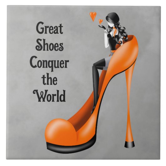 Mode diva in stiletto oranje tegeltje (Voorkant)