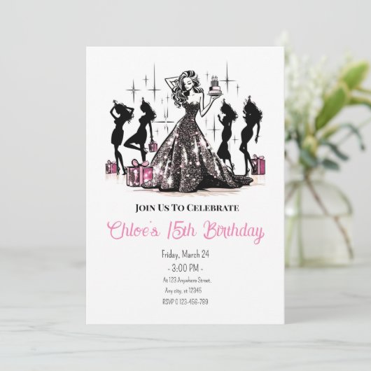 Mode Diva Verjaardagsfeestuitnodiging Kaart (Staand voorkant)