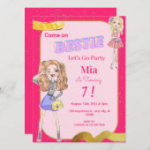 Mode Doll Bestie Verjaardagsfeestuitnodiging Kaart (Voorkant / Achterkant)