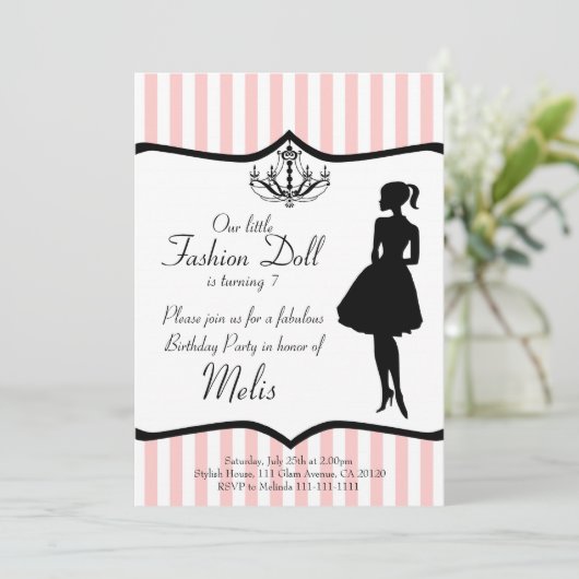Mode Doll Party Invitation Kaart (Staand voorkant)