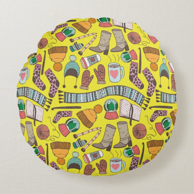 Mode: Doodle schetspatroon. Rond Kussen (Voorkant)