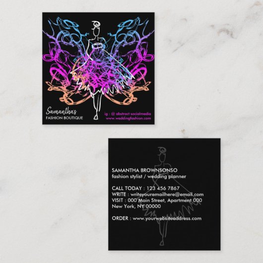 Mode Dress Girl-vlinder abstract Vierkante Visitekaartje (Voorkant / Achterkant)