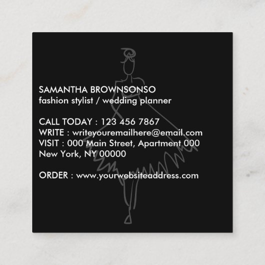 Mode Dress Girl-vlinder abstract Vierkante Visitekaartje (Achterkant)