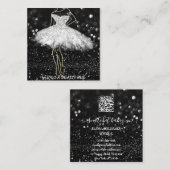 Mode Dress Grey Logo QR Code Black Glitter Gold Vierkante Visitekaartje (Voorkant / Achterkant)