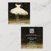 Mode Dress Logo QR Code Black Glitter Gold Vierkante Visitekaartje (Voorkant / Achterkant)