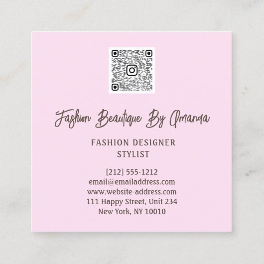 Mode Dress Logo QR Code Body Shape Dress Vierkante Visitekaartje (Achterkant)