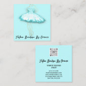 Mode Dress Logo QR-code Glitter Blue Dress Aqua Vierkante Visitekaartje (Voorkant / Achterkant)
