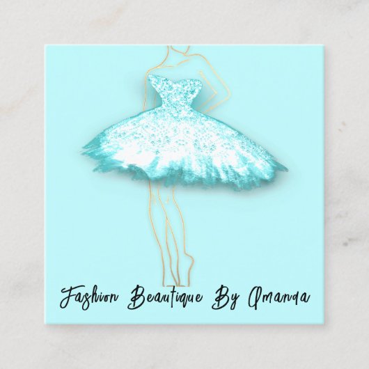 Mode Dress Logo QR-code Glitter Blue Dress Aqua Vierkante Visitekaartje (Voorkant)