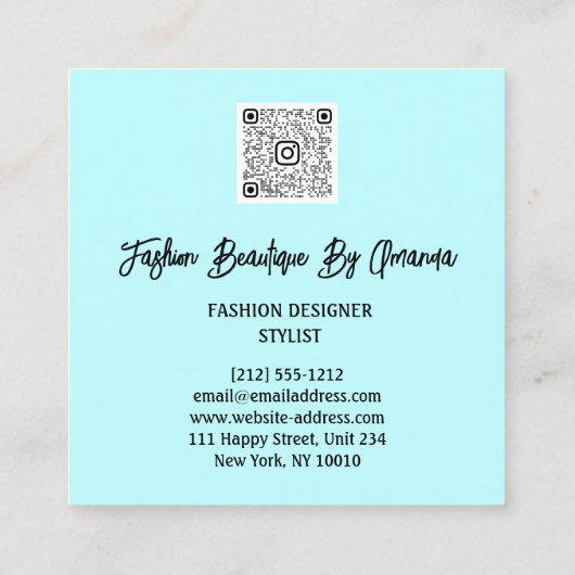 Mode Dress Logo QR-code Glitter Blue Dress Aqua Vierkante Visitekaartje (Achterkant)