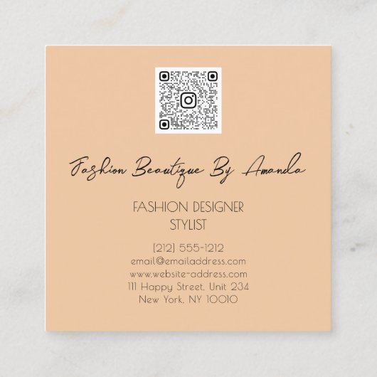 Mode Dress Logo QR-code Glitter Gold Glam Vierkante Visitekaartje (Achterkant)