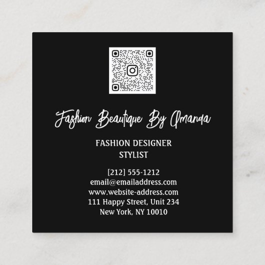 Mode Dress Logo QR-code Glitter Gray Silver Vierkante Visitekaartje (Achterkant)