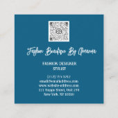 Mode Dress Logo QR Code Gray Silver Dress Navy Vierkante Visitekaartje (Achterkant)