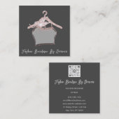 Mode Dress Logo QR-code Grijs Roos Glitter Vierkante Visitekaartje (Voorkant / Achterkant)