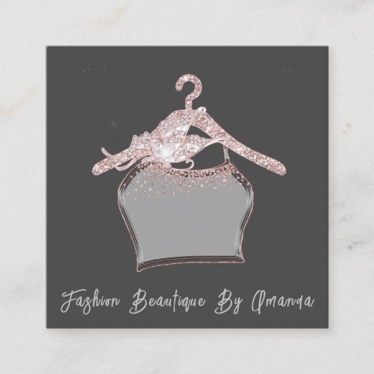 Mode Dress Logo QR-code Grijs Roos Glitter Vierkante Visitekaartje (Voorkant)