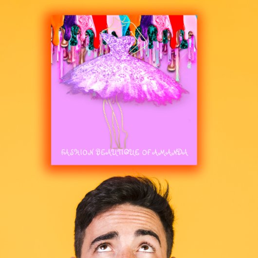 Mode Dress Logo QR Code Roze Glitter Drivers Vierkante Visitekaartje