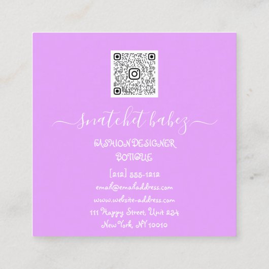 Mode Dress Logo QR Code Roze Glitter Drivers Vierkante Visitekaartje (Achterkant)