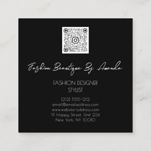 Mode Dress Logo QR-code Silver Grey Black White Vierkante Visitekaartje (Achterkant)